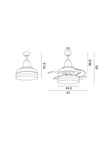 Ventilador de teto LED Medidas do motor Bell DC