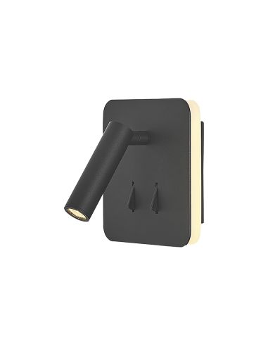 Aplique LED Cayman cuadrado con lector negro