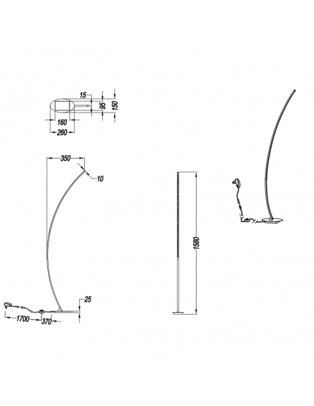Dimensions du lampadaire LED minimaliste Solo Black