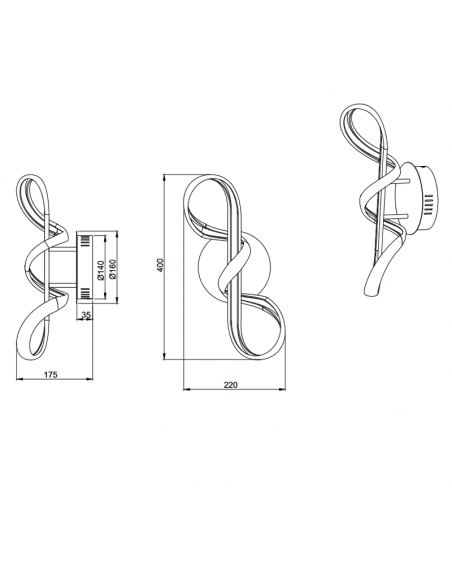 Aplique LED de metal moderno Perugia medidas