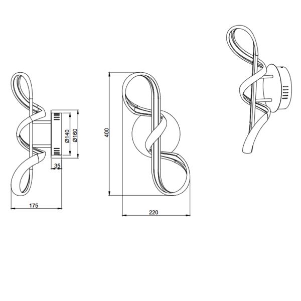 Aplique LED de metal moderno Perugia medidas