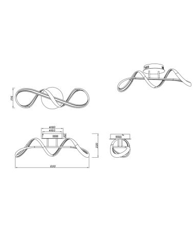 Mesures du plafonnier LED métallique dimmable Perugia