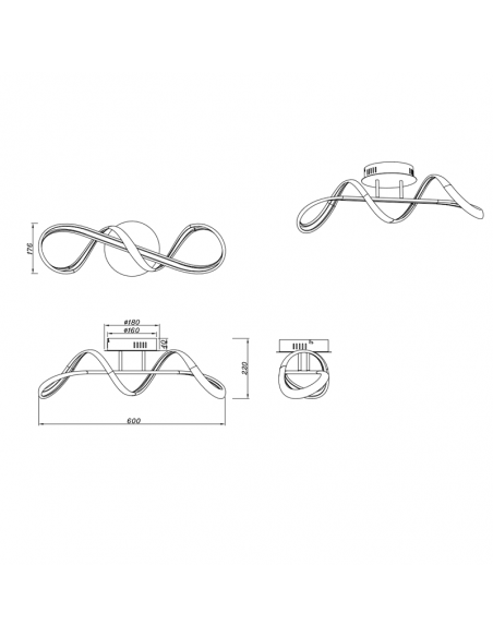 Mesures du plafonnier LED métallique dimmable Perugia