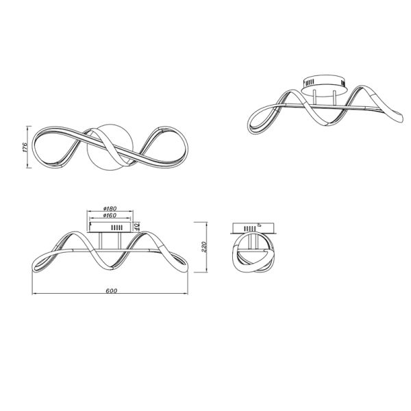 Mesures du plafonnier LED métallique dimmable Perugia