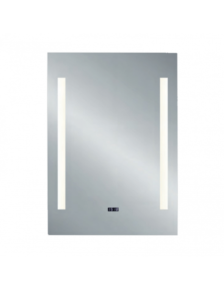 Espejo rectangular Ilona con luz LED lateral y reloj