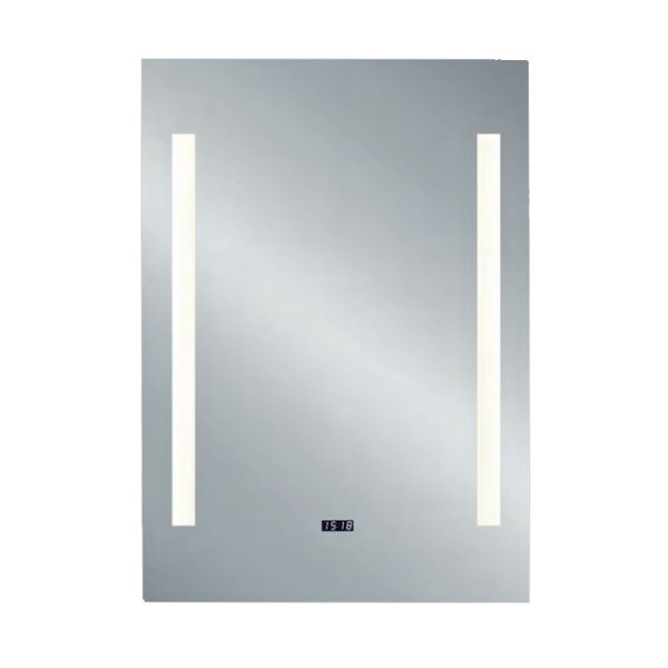 Espejo rectangular Ilona con luz LED lateral y reloj