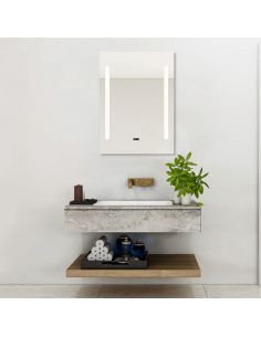 Espejo rectangular Ilona con luz LED lateral y reloj 2