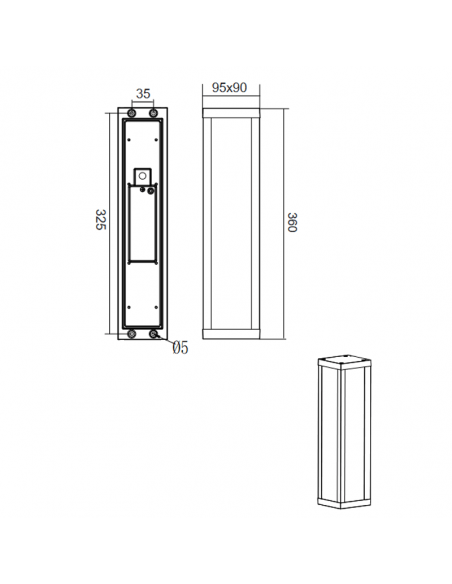 Aplique LED rectangular Fuerte antracita medidas
