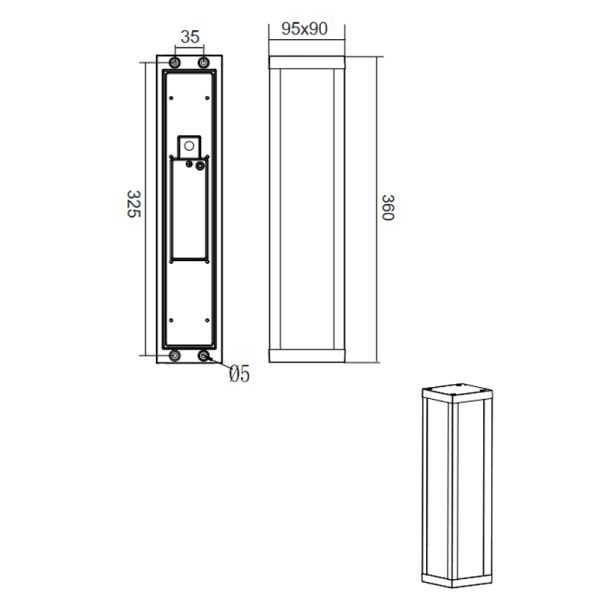 Aplique LED rectangular Fuerte antracita medidas