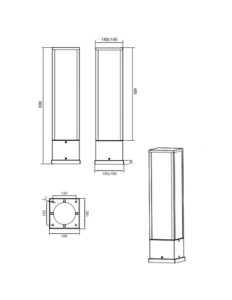 Balise de jardin LED courte Mesures fortes