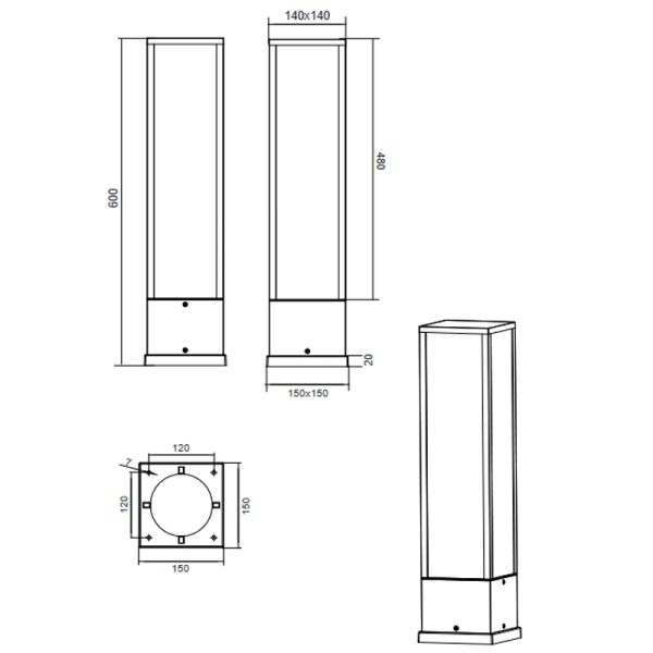 Balise de jardin LED courte Mesures fortes