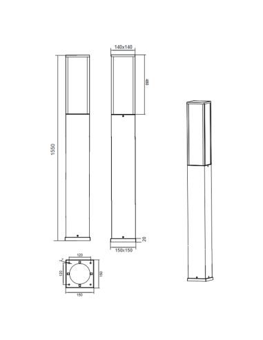 Poste alto de LED para jardim Dimensões fortes
