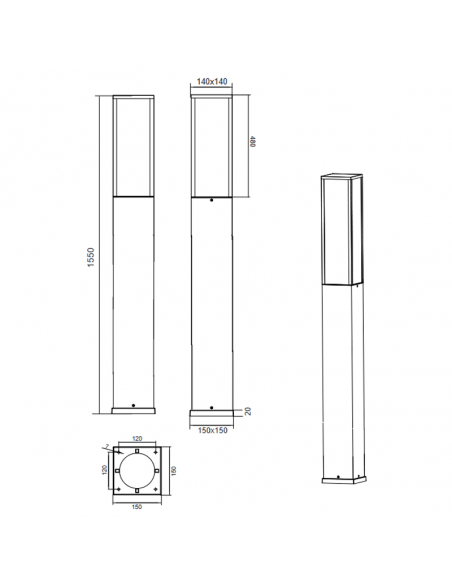 Poste alto de LED para jardim Dimensões fortes