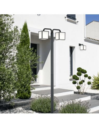 Lampadaire d'extérieur anthracite Cubango 2xE27 d'ambiance Trio Lighting | leonleds