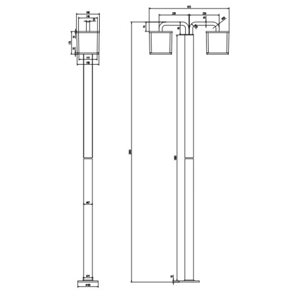 Lampadaire d'extérieur anthracite Cubango 2xE27 mesures