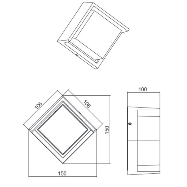 Medidas da luminária de parede LED Puno quadrada