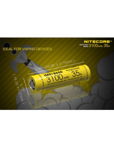 Caractéristiques du Pack 2 Accus Nitecore IMR18650 3100mAH 35A