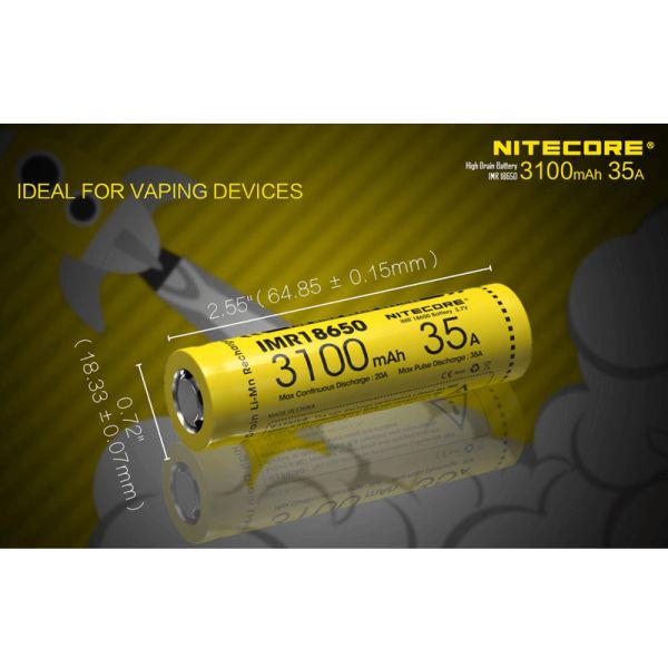 Pack 2 Nitecore IMR18650 3100mAH 35A Características das baterias