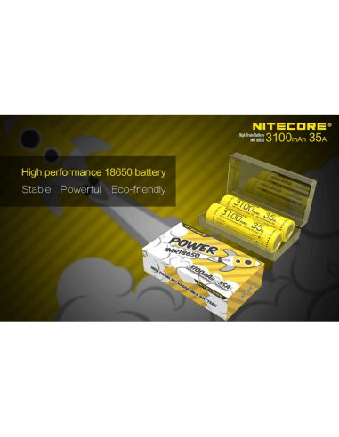 Pacote com 2 baterias Nitecore IMR18650 3100mAH 35A embalagem