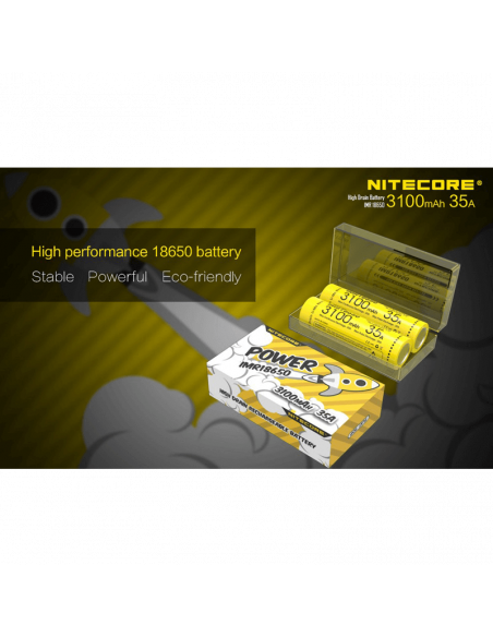 Pacote com 2 baterias Nitecore IMR18650 3100mAH 35A embalagem