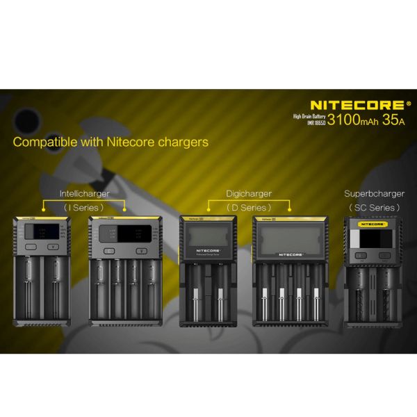 Pack 2 Baterías Nitecore IMR18650 3100mAH 35A  cargadores