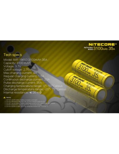 Pack 2 Baterías Nitecore IMR18650 3100mAH 35A recargable