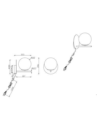Aplique Pure antracita con pantalla de vidrio humo medidas