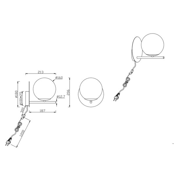 Aplique Pure antracita con pantalla de vidrio humo medidas