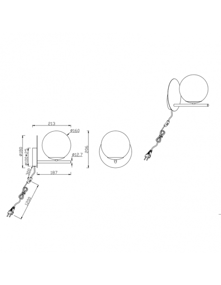 Aplique de metal preto e vidro Medidas puras