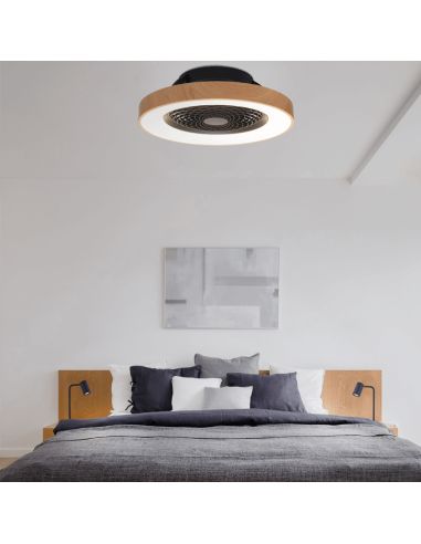 Ventilador LED Tibet madera y negro ambiente