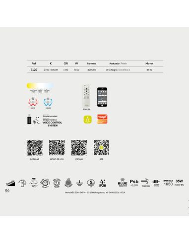 Ventilador LED Tibet madera y negro Mantra