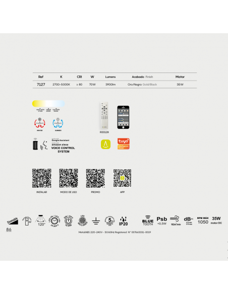 Ventilador Mantra LED de madeira tibetana e preto