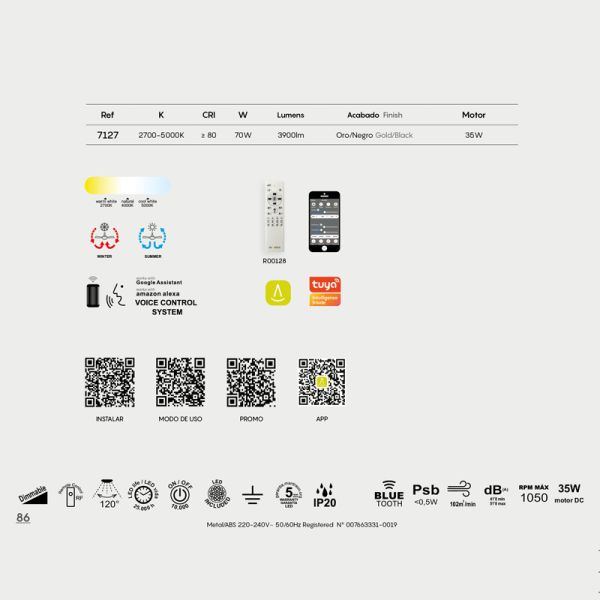 Ventilador Mantra LED de madeira tibetana e preto