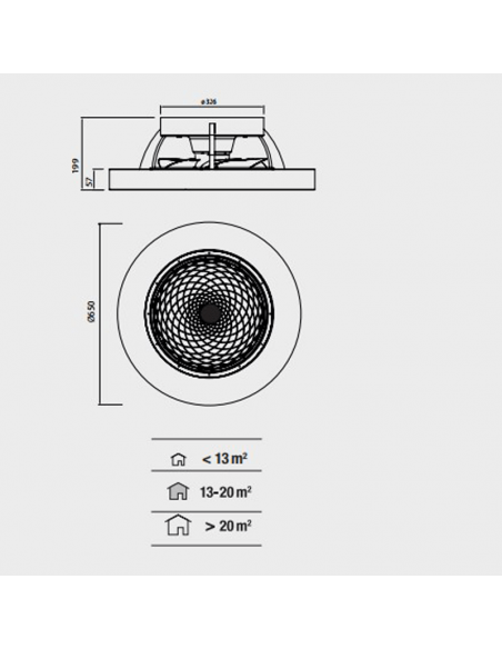 Ventilador LED Tibet madera y negro medidas