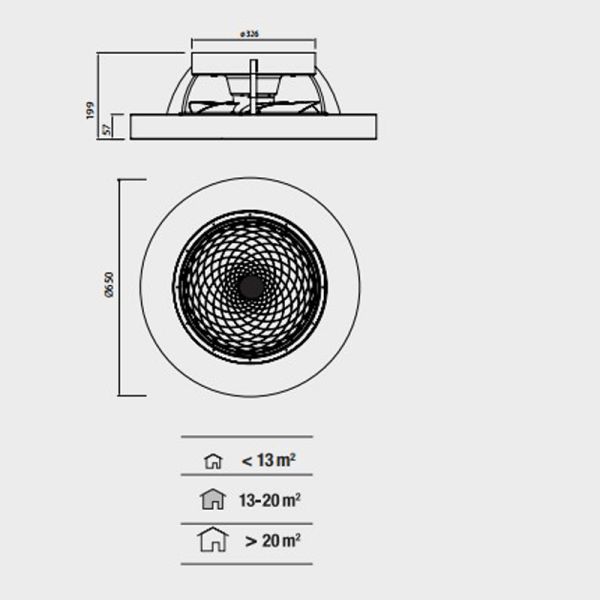 Ventilador LED Tibet madera y negro medidas
