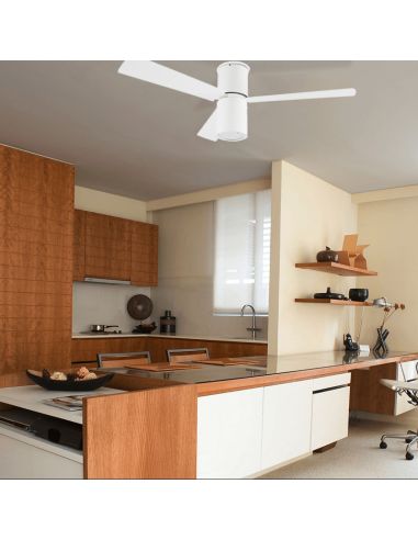 Ventilador blanco minimalista con luz Formentera ambiente