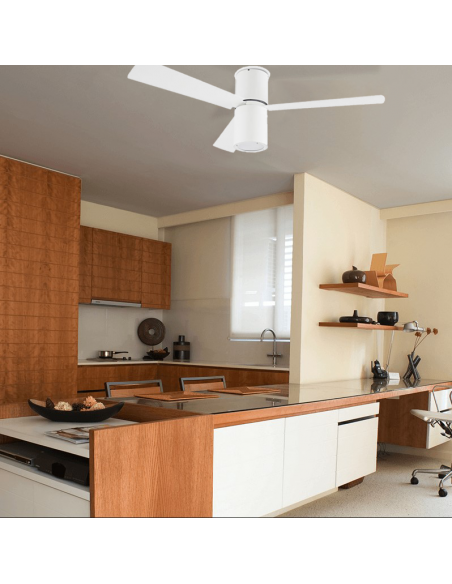 Ventilador blanco minimalista con luz Formentera ambiente