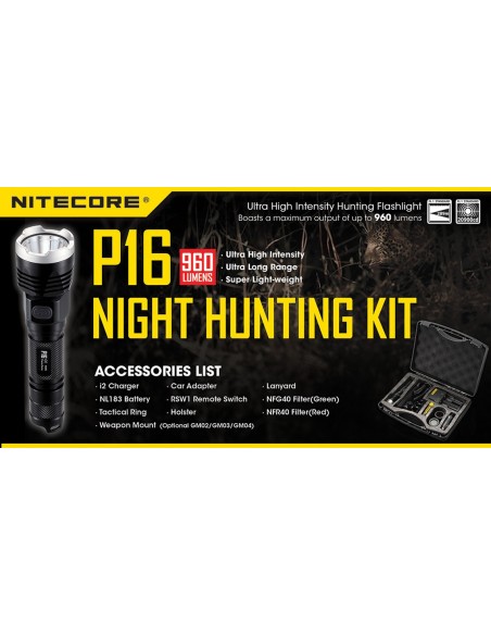 Kit mallette de chasse avec lampe de poche LED et accessoires, chargeur de batterie, bouton et filtres | Éclairage LeonLeds