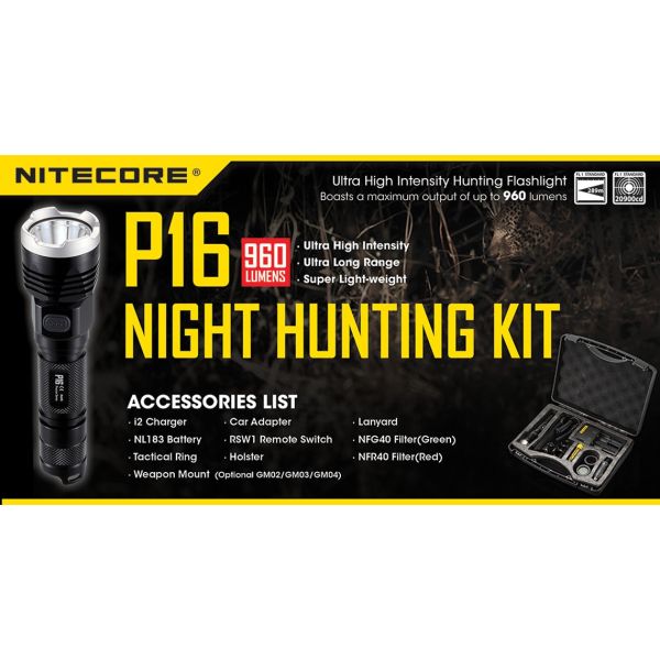 Kit mallette de chasse avec lampe de poche LED et accessoires, chargeur de batterie, bouton et filtres | Éclairage LeonLeds