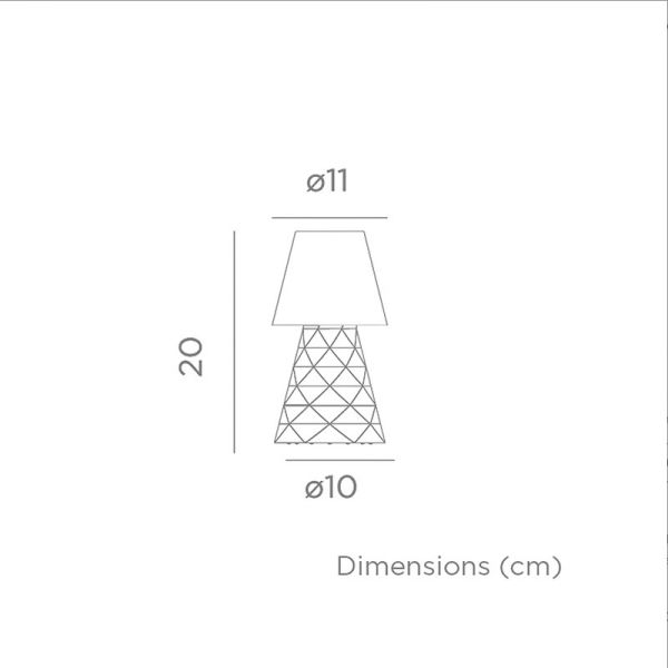 Mesures de type miroir de la lampe de table LED rechargeable Lola 20 Lux