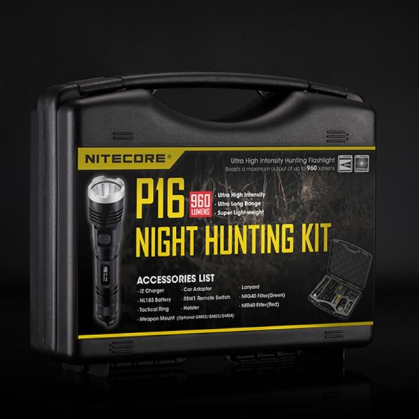 Kit mallette de chasse avec lampe de poche LED et accessoires, chargeur de batterie, bouton et filtres | Éclairage LeonLeds