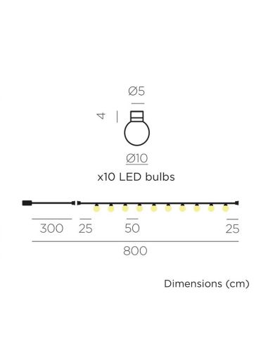 Guirnalda LED exterior Bruna con cable o recargable 8m medidas