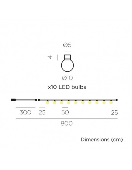 Guirnalda LED exterior Bruna con cable o recargable 8m medidas