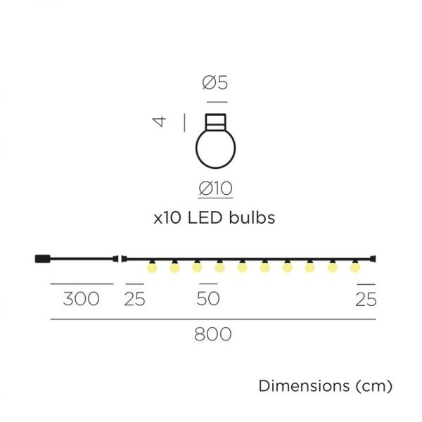 Guirnalda LED exterior Bruna con cable o recargable 8m medidas