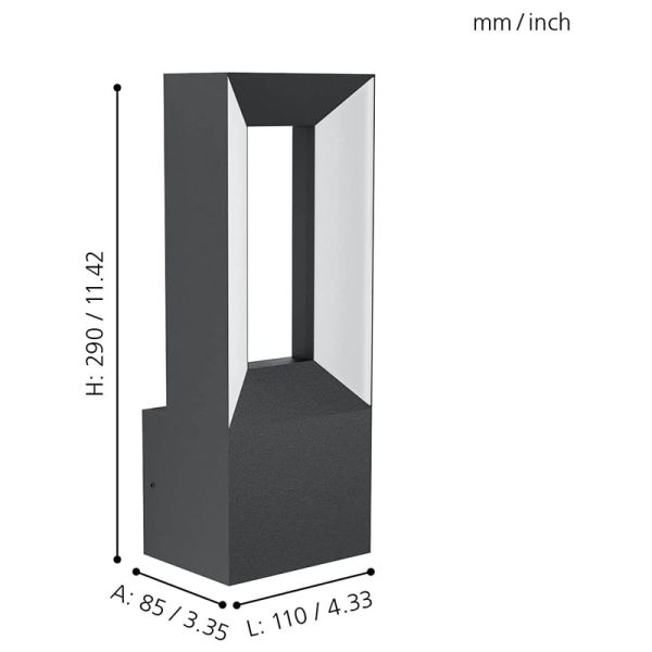 Medidas da luminária de parede externa LED Riforano Eglo