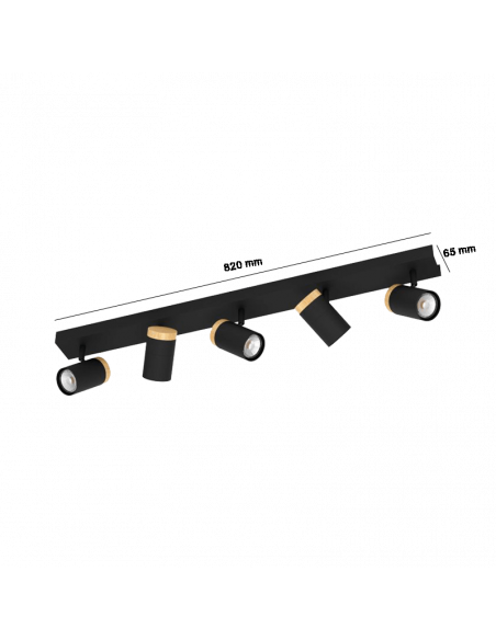 Grande réglette spot noire Cartagena 5xGU10 dimensions