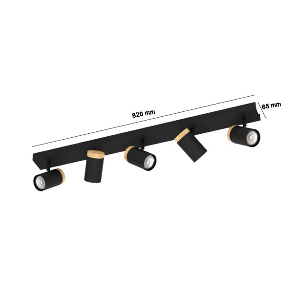 Grande tira de holofote preto Cartagena 5xGU10 dimensões