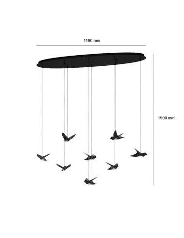 Lámpara colgante LED Paratebueno con pájaros decorativos medidas