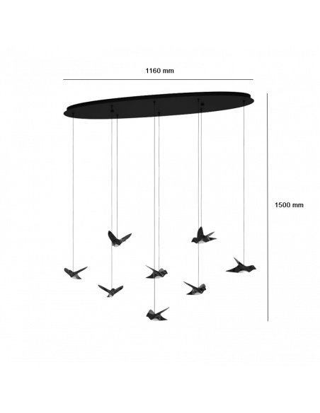 Suspension LED Paratebueno avec mesures d'oiseaux décoratifs