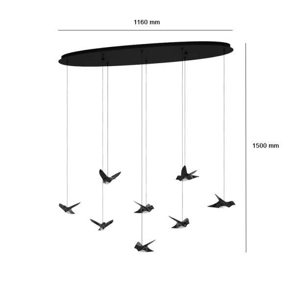 Lámpara colgante LED Paratebueno con pájaros decorativos medidas